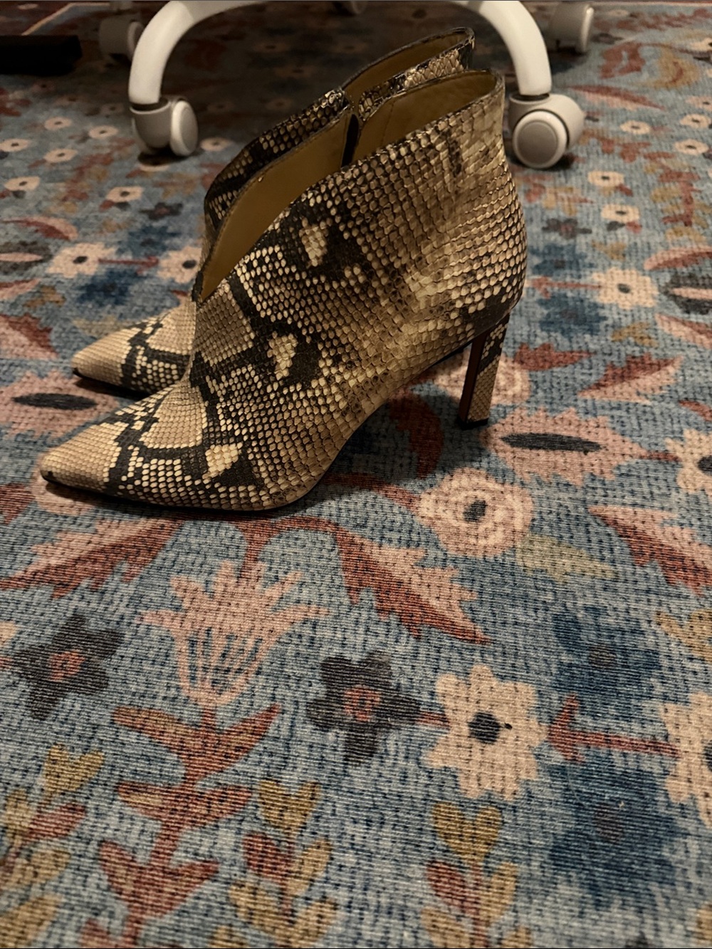 Vince Camuto Beige and Black Snake-Print Pointed Toe Ankle Booties - Picture 3 of 6